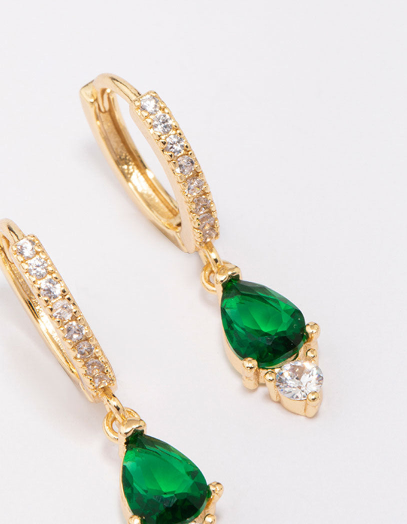 Gold Plated Pave Pear Round Drop Earrings