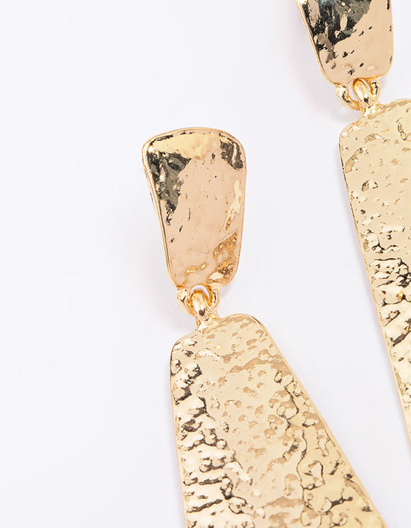 Gold Hammered Tapered Drop Earrings