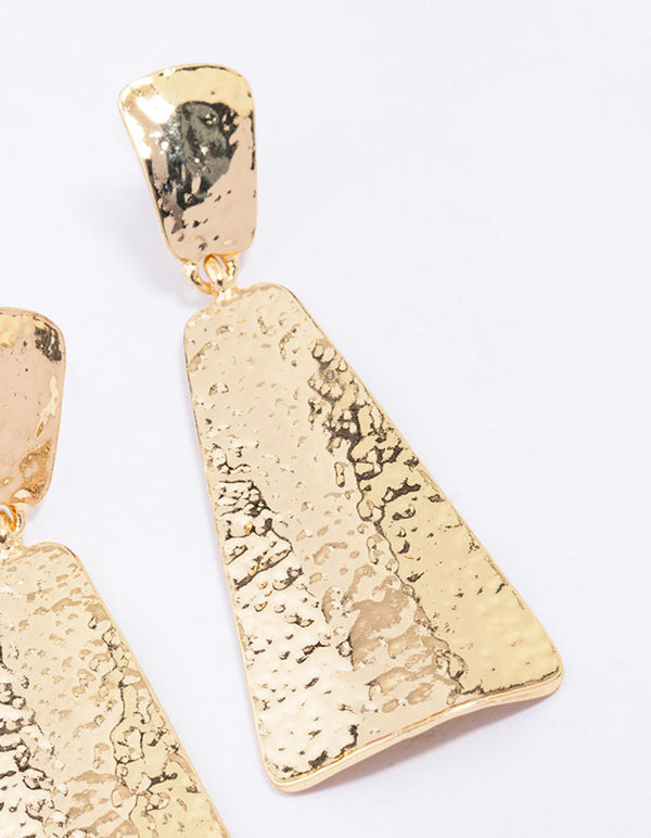 Gold Hammered Tapered Drop Earrings