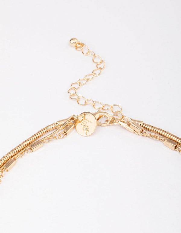 Gold Diamante & Tassel Trio Statement Necklace