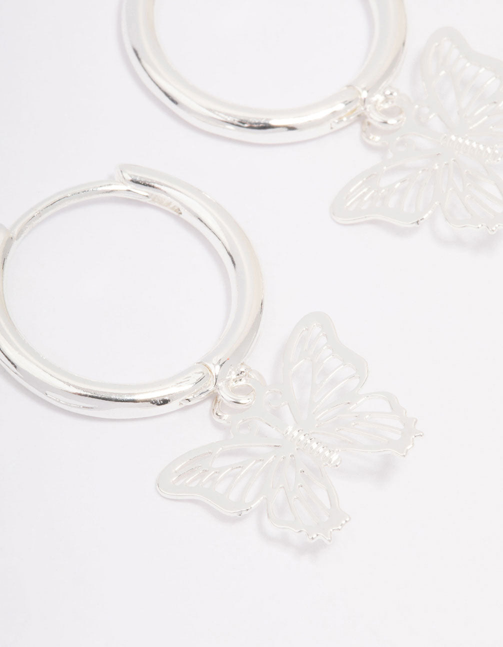 Silver Plated Filigree Butterfly Hoop Earrings