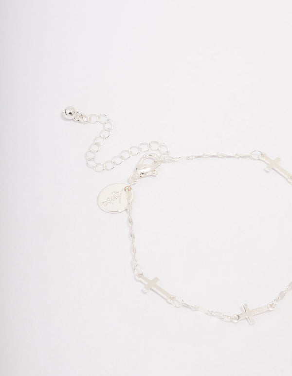 Silver Plated Station Cross Chain Bracelet
