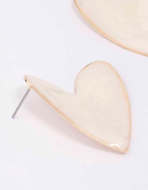Gold Pearly Heart Stud Earrings
