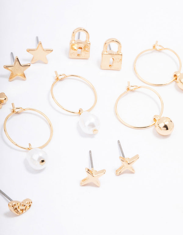 Gold Pearl Drip Heart Earring 12-Pack