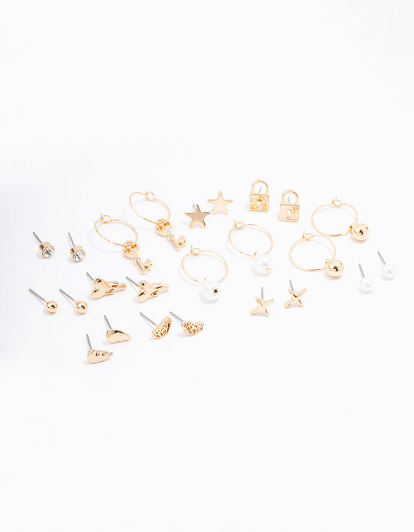 Gold Pearl Drip Heart Earring 12-Pack
