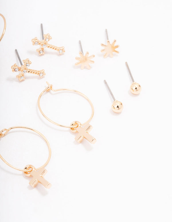 Gold Evil Eye Crystal Earring 8-Pack