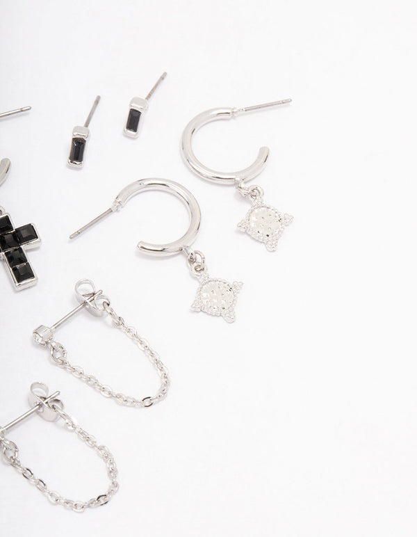 Silver Snake Cross Earring 6-Pack
