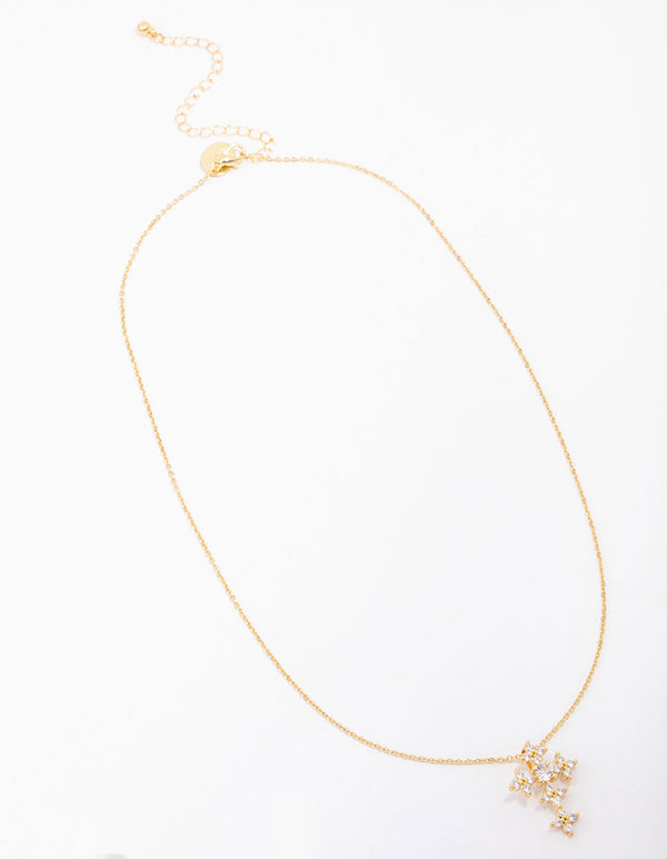 Gold Plated Cubic Zirconia Dolce Cross Pendant Necklace