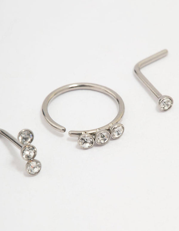 Surgical Steel Triangular Diamante Nose 3-Pack