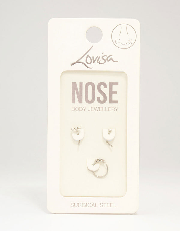 Surgical Steel Triangular Diamante Nose 3-Pack