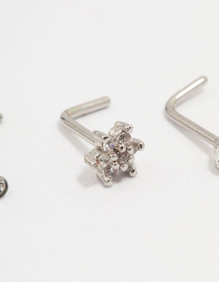 Surgical Steel Flower Nose Stud 3-Pack