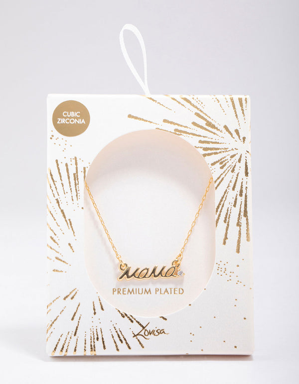 Gold Plated Mama Script Pendant Necklace