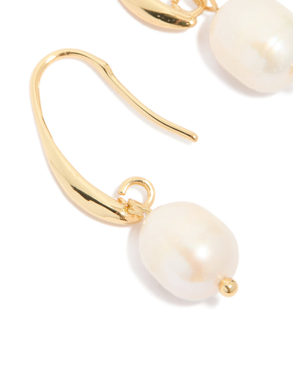 Gold Plated Freshwater Pearl Medium Hook Drop Earrings
