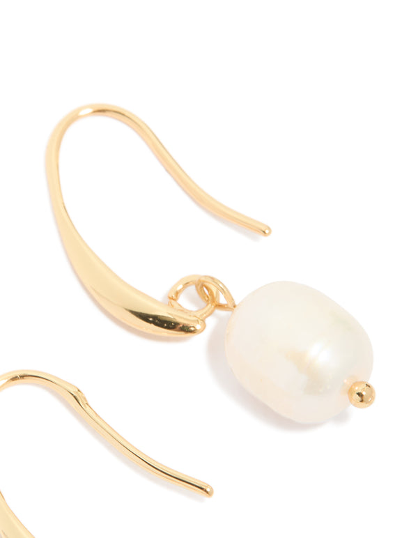 Gold Plated Freshwater Pearl Medium Hook Drop Earrings
