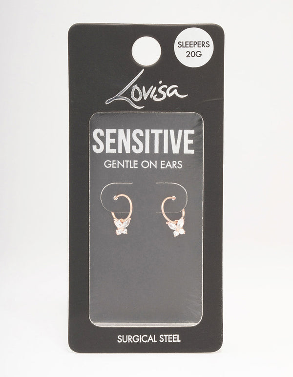 Rose Gold Plated Surgical Steel Butterfly Sleeper Hoop Earrings