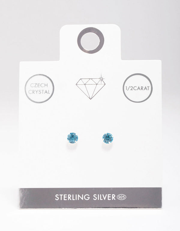 Sterling Silver Blue Czech Crystal Small Stud Earrings