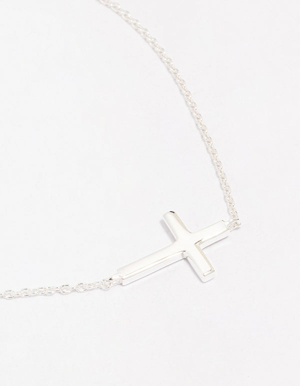 Sterling Silver Horizontal Cross Bracelet