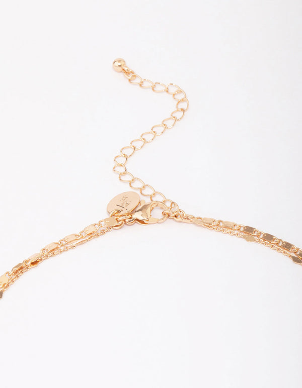 Gold Double Cross Layered Necklace