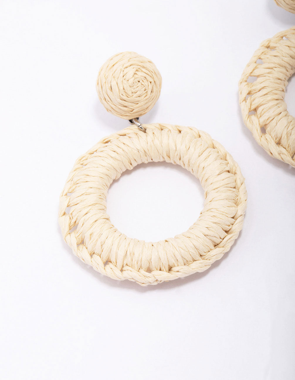Cream Raffia Wrapped Circle Drop Earrings