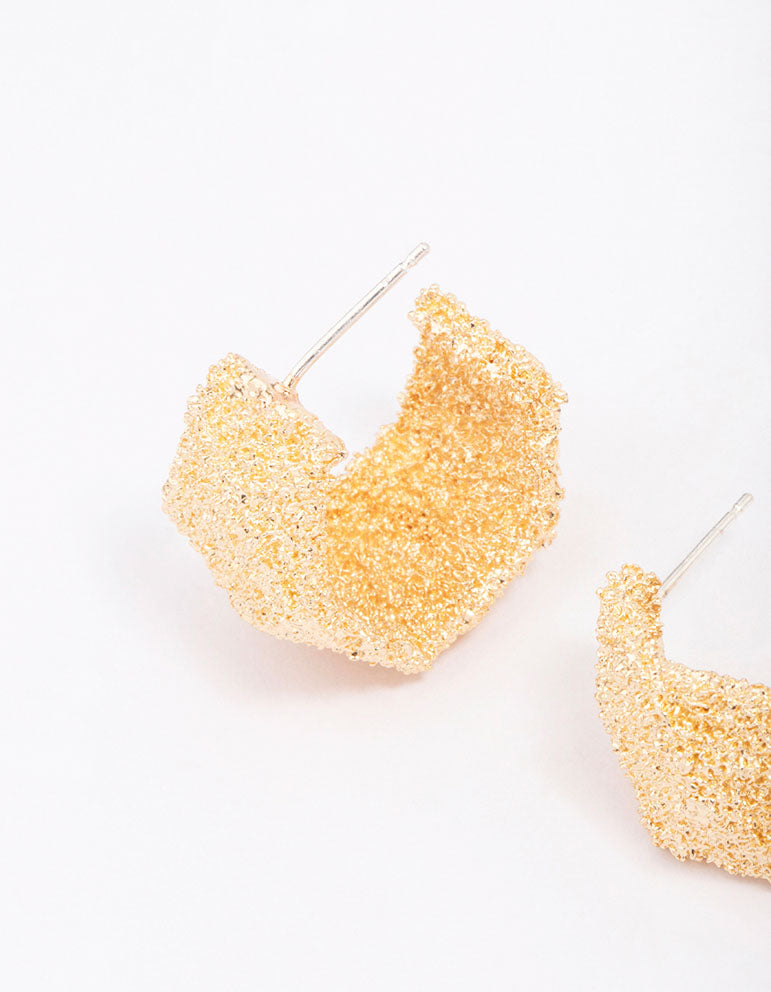 Gold Hammered Small Hoop Earrings