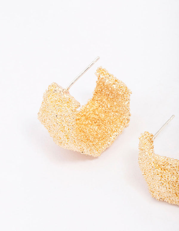 Gold Hammered Small Hoop Earrings