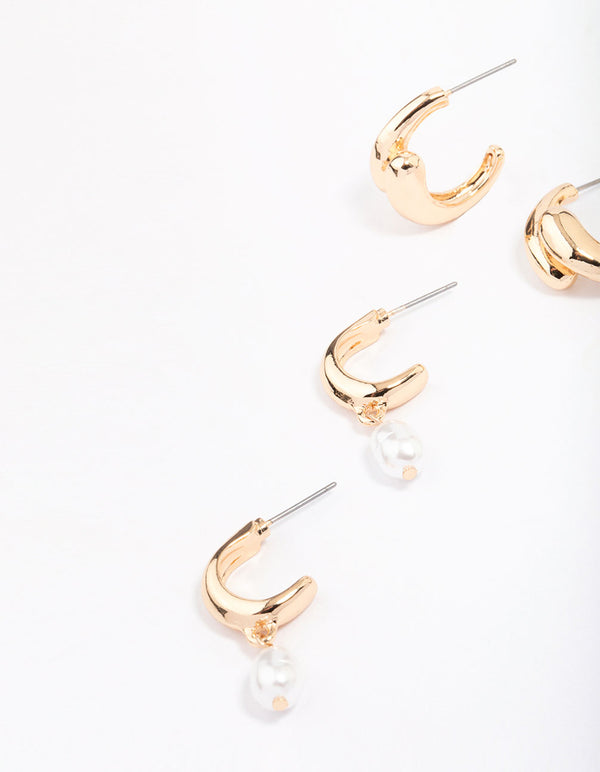 Gold Multi Hoop Pearl Earring Pack