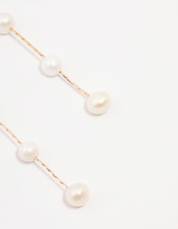 Rose Gold Plated Freshwater Pearl Long Drop Earrings