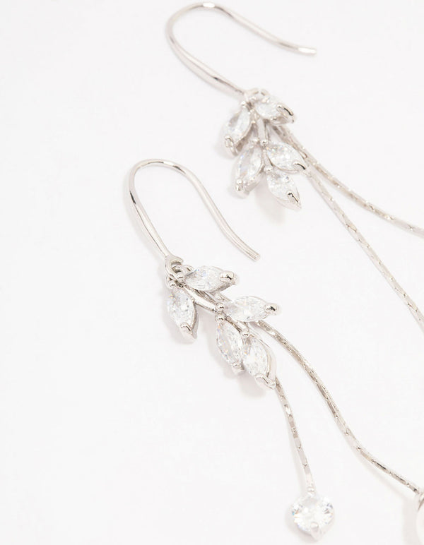 Silver Cubic Zirconia Leaf & Pearl Drop Earrings