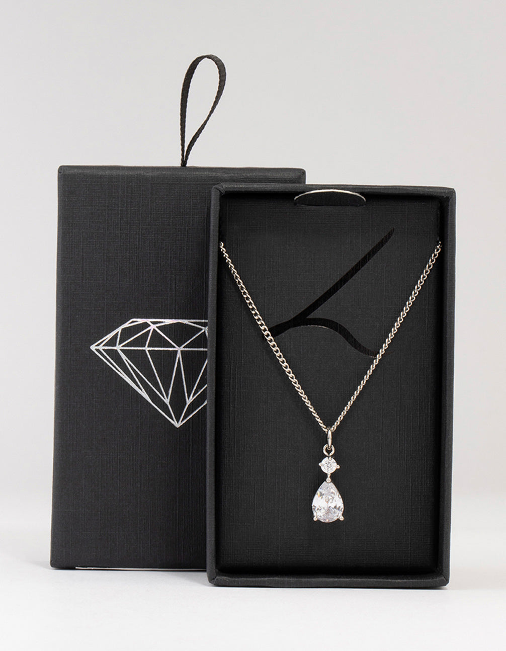 Silver Cubic Zirconia Pear Pendant Necklace