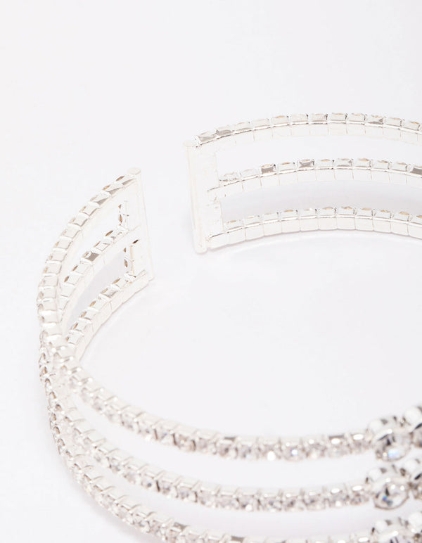 Silver Diamante Open Wrist Cuff