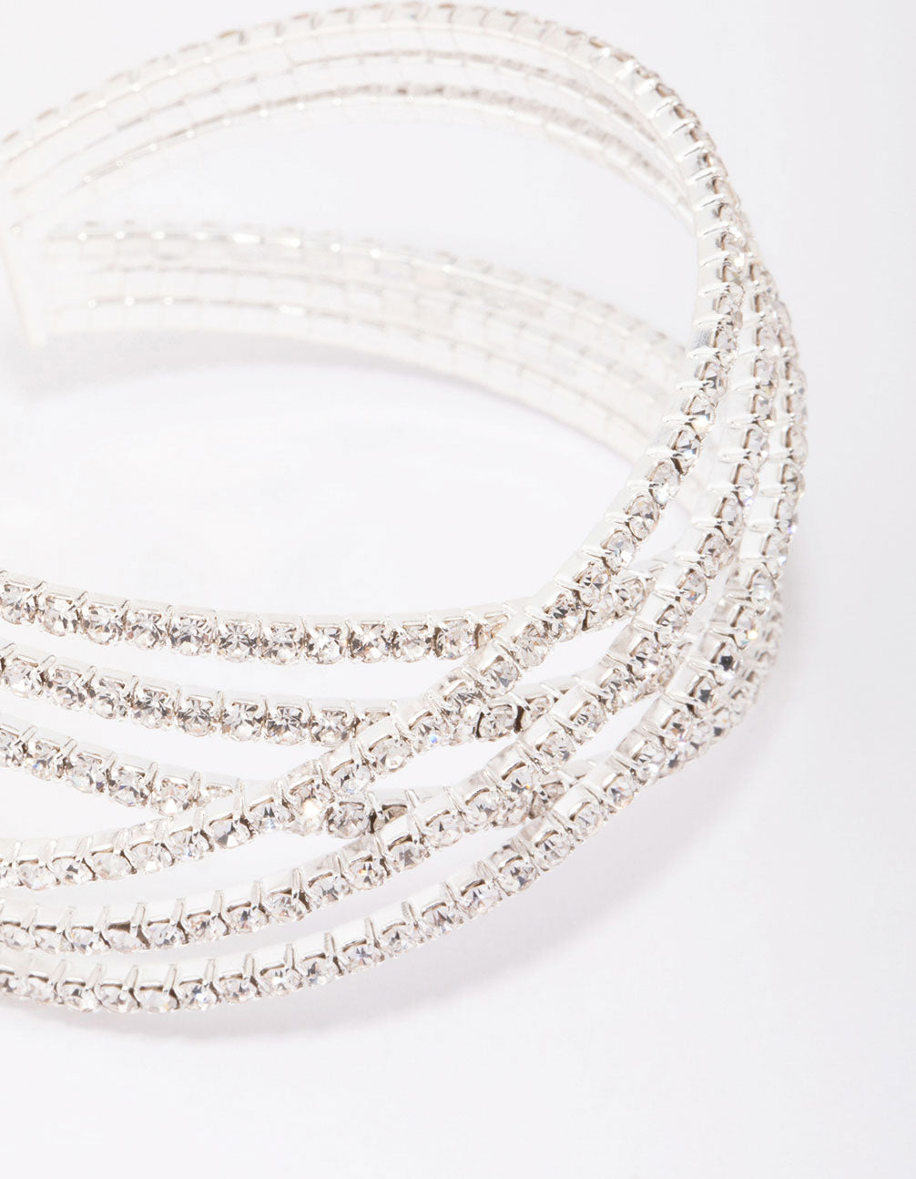 Silver Diamante Twisted Open Wrist Cuff