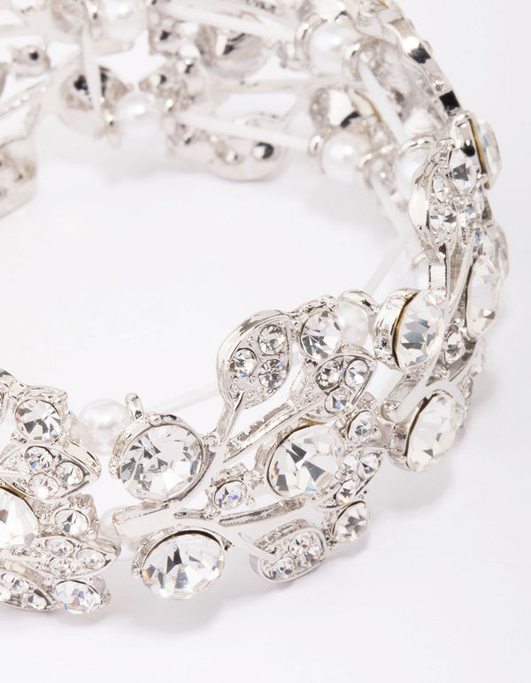 Silver Diamante Pearl Stretch Bracelet