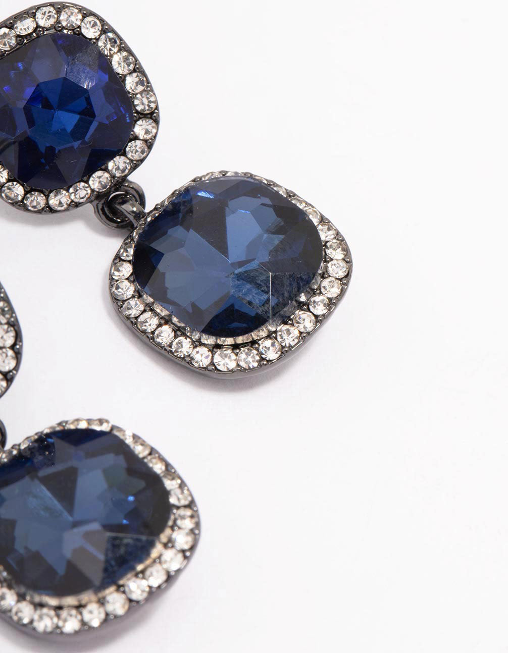 Gunmetal Double Square Halo Drop Earrings