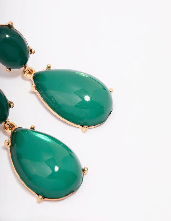 Gold Oval Stone Drop Earrings