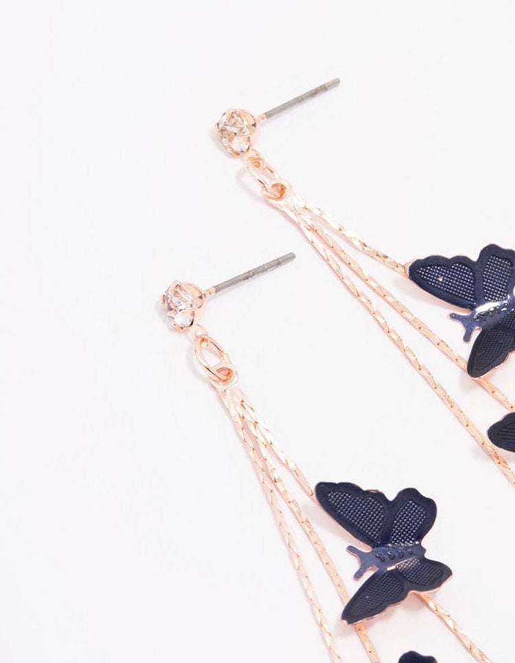 Gold Butterfly Drop Earrings