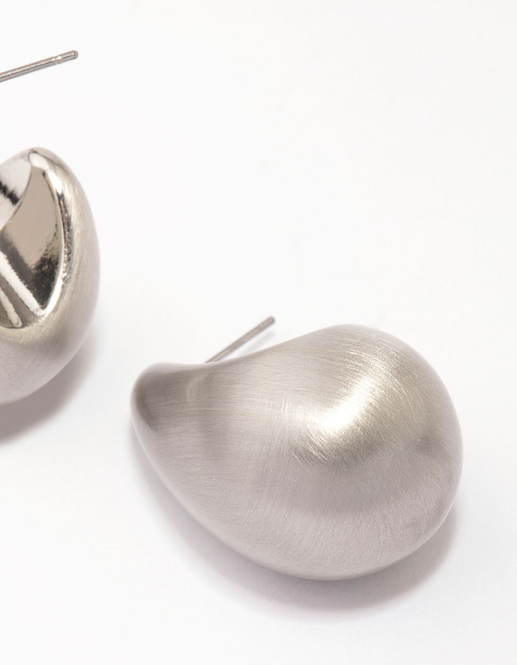 Silver Midi Matte Pear Hoop Earrings