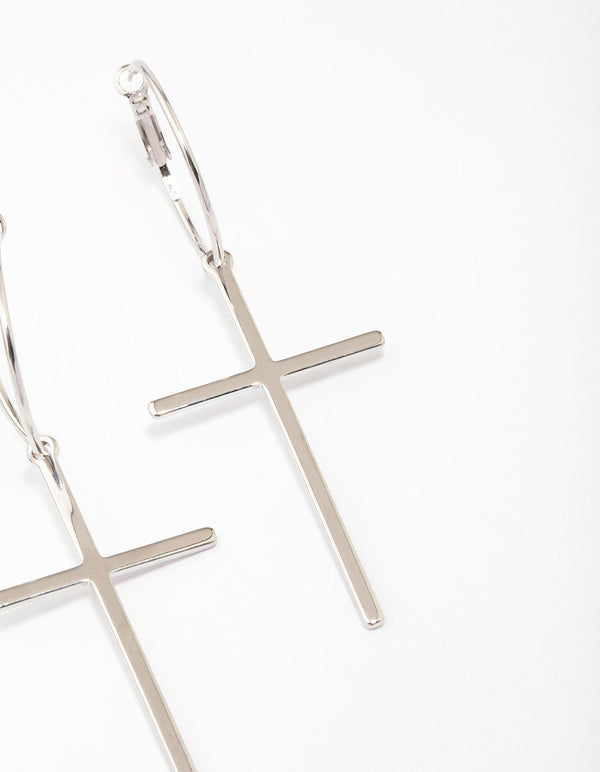Silver Luxe Cross Hoop Earrings