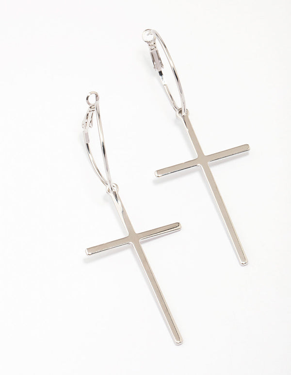 Silver Luxe Cross Hoop Earrings