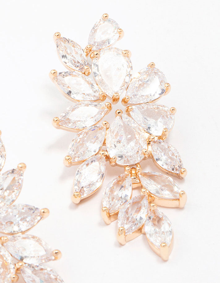 Gold Flower Cluster Drop Earrings