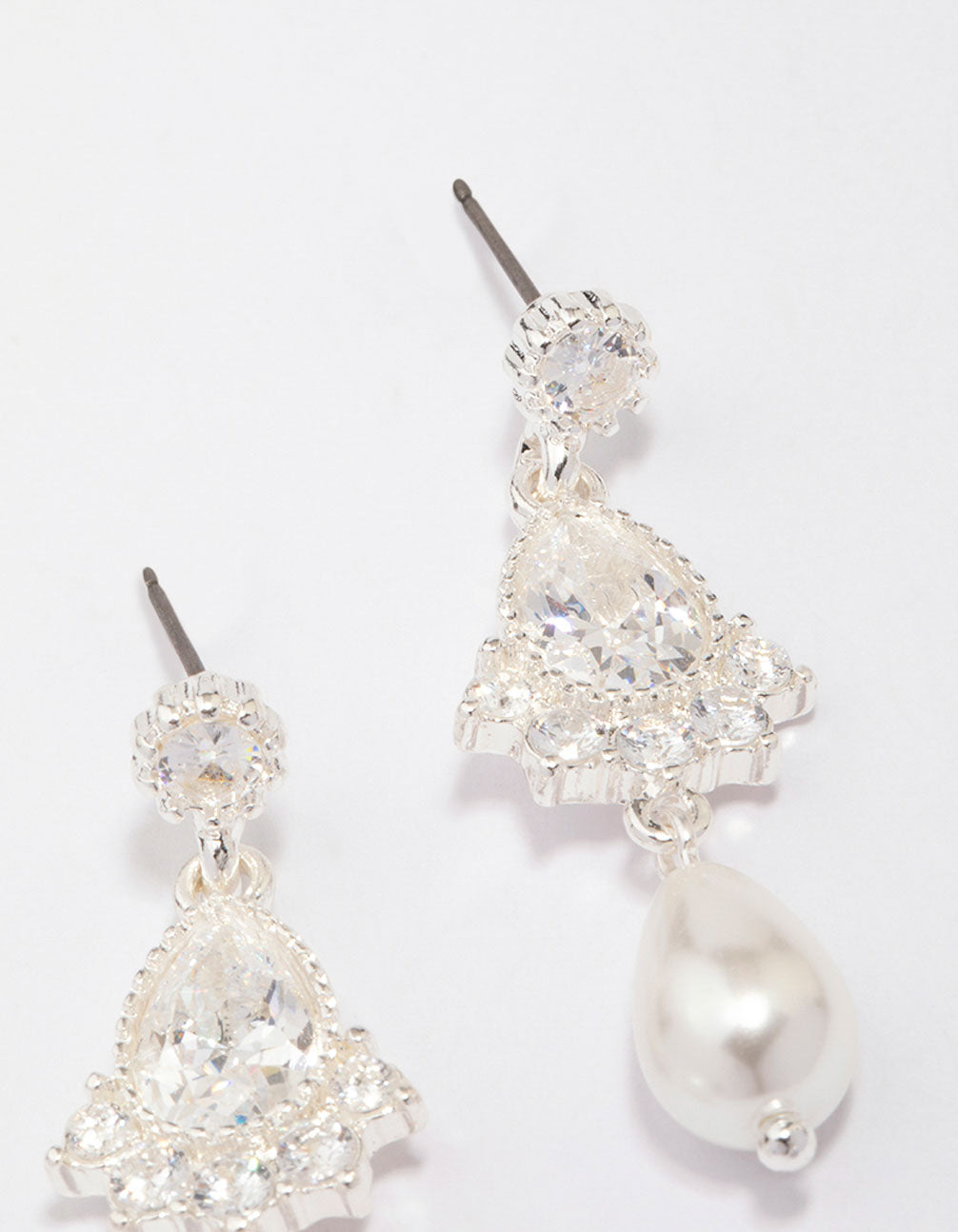 Silver Cubic Zirconia Antique Pearl Drop Earrings