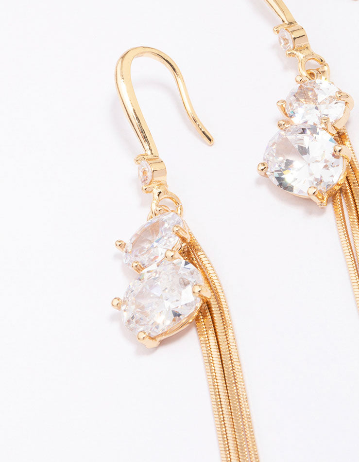 Gold Cubic Zirconia Chain Drop Earrings