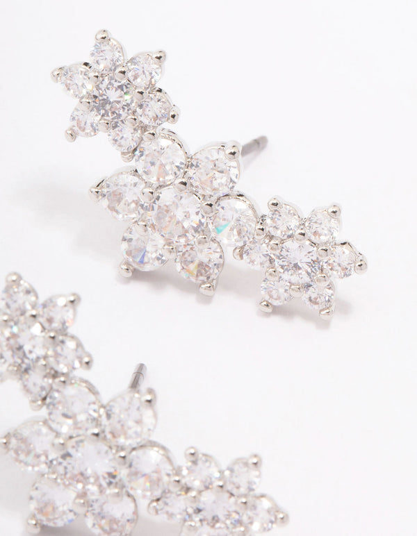 Silver Cubic Zirconia Flower Stud Earrings