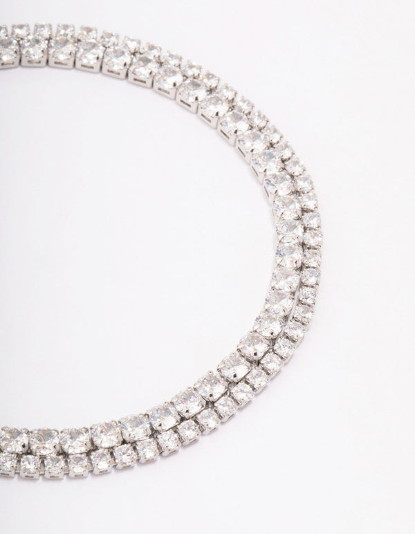 Silver Cubic Zirconia Double Row Bracelet