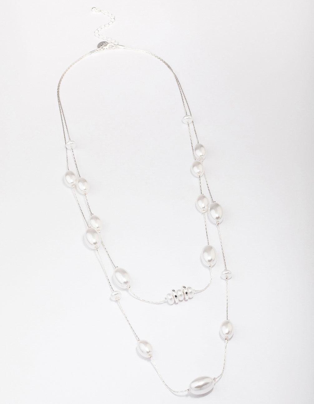 Silver Pearl Multi Row Layered Necklace