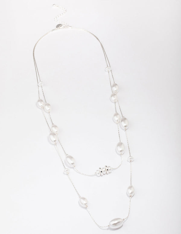 Silver Pearl Multi Row Layered Necklace