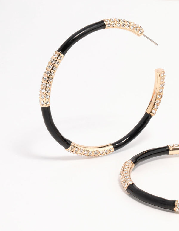 Gold & Black Large Hoop Earrings