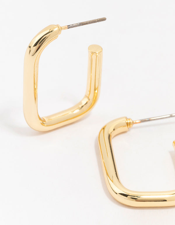 Gold Plated Brass Thin Rectangular Hoop Earrings