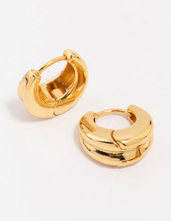 Gold Plated Brass Ribbed Hoop Earrings