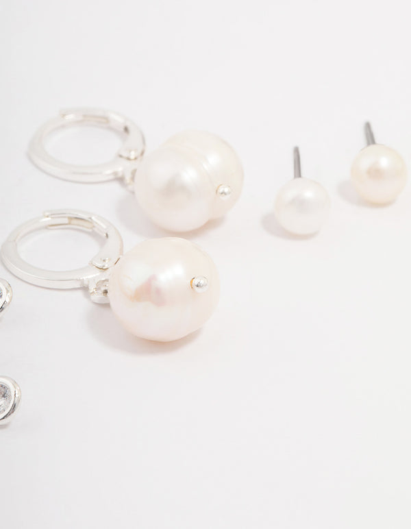 Silver Plated Brass Freshwater Pearl Earring 4-Pack