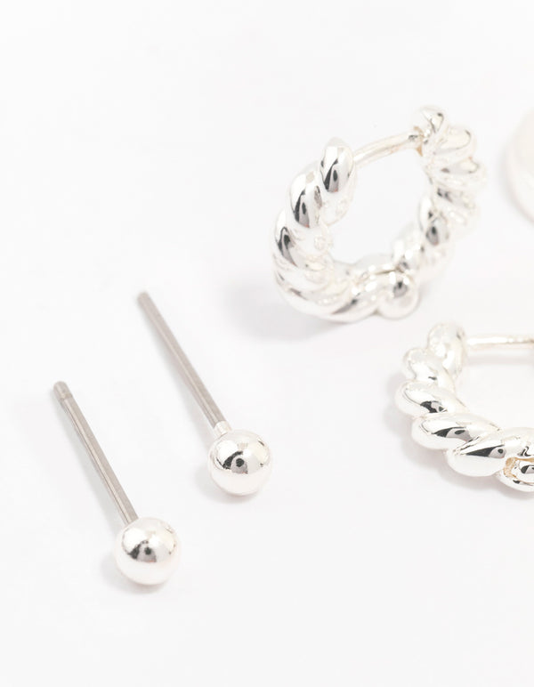 Silver Plated Brass Twisted Earring 3-Pack